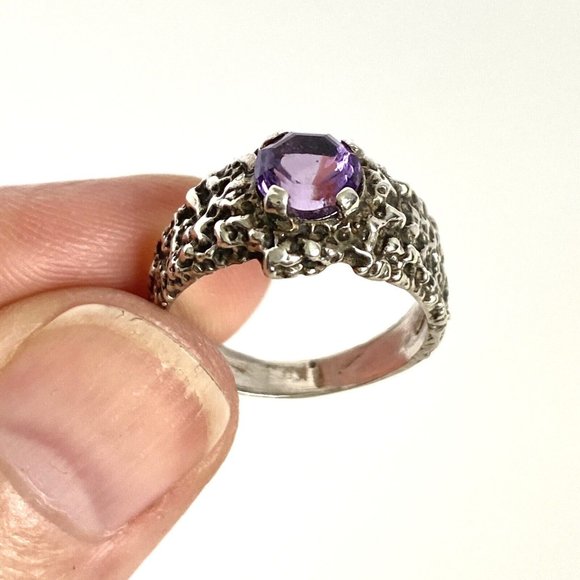 Don Dietz Handmade Amethyst 6mm Gemstone Cast Sterling Silver Ring Size 5.75 - Picture 3 of 16